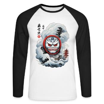 Japanese Daruma Aesthetic Yokai Streetwear - Unisex Long Sleeve Baseball T-Shirt - white/black - Front - Nik (191cm)