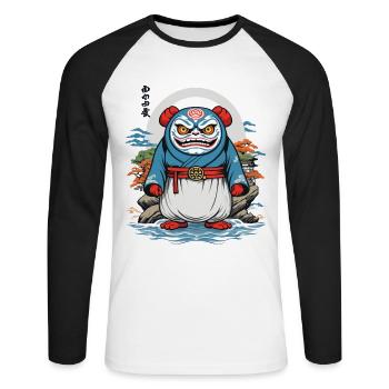 Daruma Japonais Esthétique Yokai Vintage - T-shirt baseball manches longues Homme - blanc/noir - Devant - Nik (191cm)