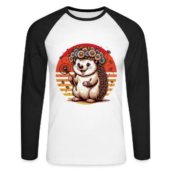 Hérisson Pissenlit Automne Fleur Couronne Rétro Enfants Mignon - T-shirt baseball manches longues Homme - blanc/noir - Devant - Nik (191cm)