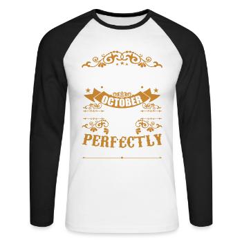 1975 Retro 1975 Octobre Anniversaire Octobre 1975 - T-shirt baseball manches longues Homme - blanc/noir - Devant - Nik (191cm)