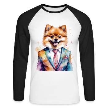 Poméranien Poméranien Costume Chien Imprimé Coloré - T-shirt baseball manches longues Homme - blanc/noir - Devant - Nik (191cm)