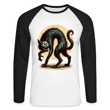 diy haCreepy Cat Black Witch Cat Hallowee - Unisex Long Sleeve Baseball T-Shirt - white/black - Front - Nik (191cm)