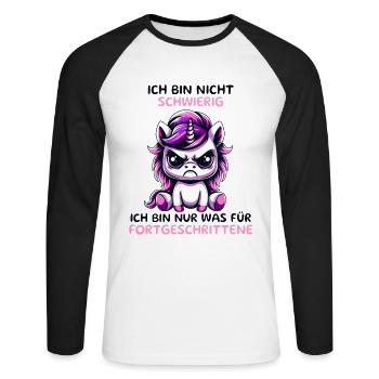 Ich Bin Nicht Schwierig Nur Für Fortgeschrittene - Unisex Baseballshirt langarm - Weiß/Schwarz - Vorne - Nik (191cm)