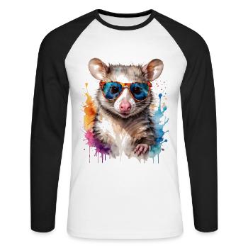 Lunettes de soleil Opossum Imprimé de design animalier coloré - T-shirt baseball manches longues Homme - blanc/noir - Devant - Nik (191cm)