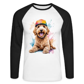 Goldendoodle Snapback Cap Dog Animal Design Print - Unisex Long Sleeve Baseball T-Shirt - white/black - Front - Nik (191cm)