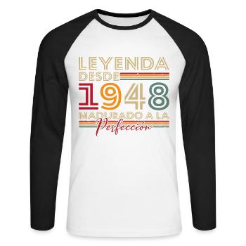 Legende seit 1948 Geburtstagsgeschenk - Unisex Baseballshirt langarm - Weiß/Schwarz - Vorne - Nik (191cm)