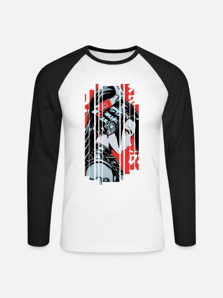 Frau Cyborg japan rot - Unisex Baseballshirt langarm - Weiß/Schwarz