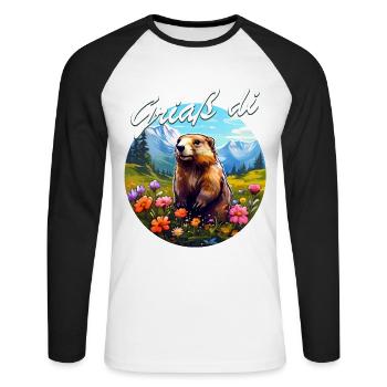 Griaß di Marmot, randonnée, montagnes, montagnards - T-shirt baseball manches longues Homme - blanc/noir - Devant - Nik (191cm)