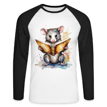 Possum Lecture Coloré Animal Design Imprimer - T-shirt baseball manches longues Homme - blanc/noir - Devant - Nik (191cm)