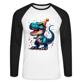 Dinosaurier Geburtstag Dino T Rex - Unisex Baseballshirt langarm - Weiß/Schwarz - Vorne - Nik (191cm)