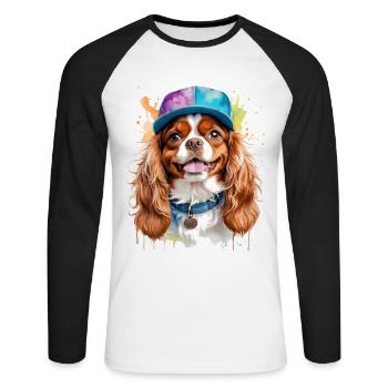 Cavalier King Charles Spaniel Snapback Cap Chien - T-shirt baseball manches longues Homme - blanc/noir - Devant - Nik (191cm)