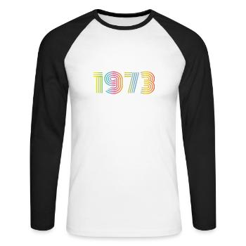 1973 Geburtstag Funky Year - Unisex Baseballshirt langarm - Weiß/Schwarz - Vorne - Nik (191cm)
