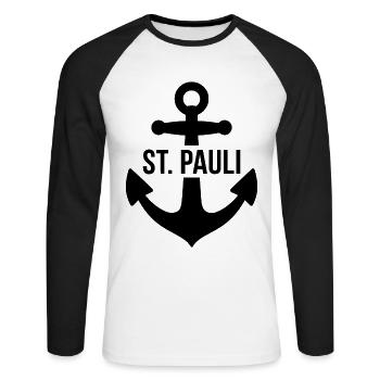 St. Pauli Anker Reeperbahn Kiez - T-shirt baseball manches longues Homme - blanc/noir - Devant - Nik (191cm)