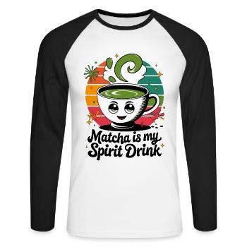 Matcha Is My Spirit Drink - Unisex Baseballshirt langarm - Weiß/Schwarz - Vorne - Nik (191cm)