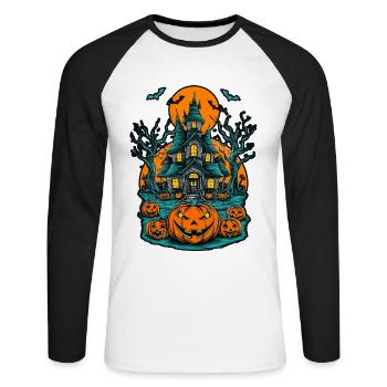 Spooky Haunted House Spooky Haunted Villa - Unisex Long Sleeve Baseball T-Shirt - white/black - Front - Nik (191cm)