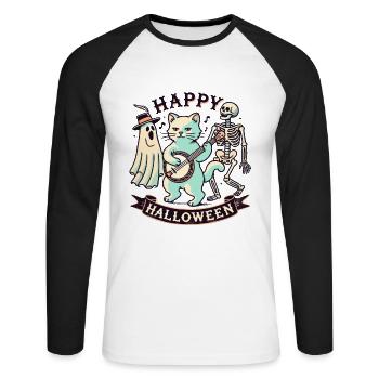 Happy Halloween Cat Funny Cats Party - Unisex Long Sleeve Baseball T-Shirt - white/black - Front - Nik (191cm)