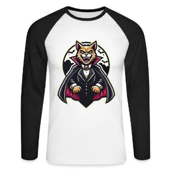 Vampire Cat Cute Halloween Cat - Unisex Long Sleeve Baseball T-Shirt - white/black - Front - Nik (191cm)