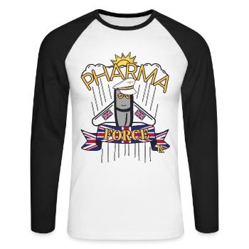 Apotheke UK Pharma Force - Unisex Baseballshirt langarm - Weiß/Schwarz - Vorne - Nik (191cm)