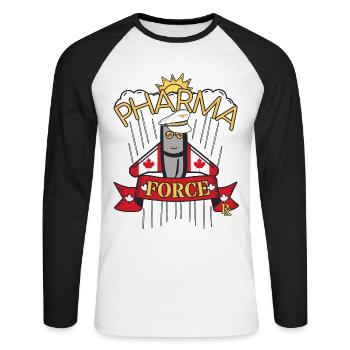 Apotheke Kanada Pharma Force - Unisex Baseballshirt langarm - Weiß/Schwarz - Vorne - Nik (191cm)