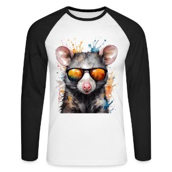 Lunettes de soleil Opossum Imprimé de design animalier coloré - T-shirt baseball manches longues Homme - blanc/noir - Devant - Nik (191cm)