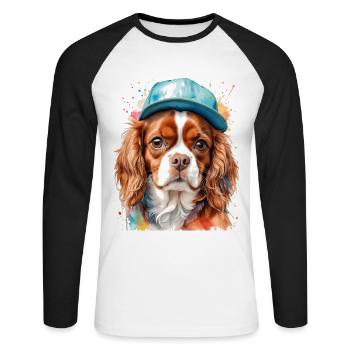 Cavalier King Charles Spaniel Snapback Cap Chien - T-shirt baseball manches longues Homme - blanc/noir - Devant - Nik (191cm)