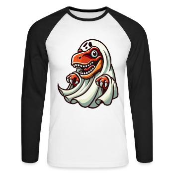 Mignon Dinosaure Fantôme Drôle T-Rex - T-shirt baseball manches longues Homme - blanc/noir - Devant - Nik (191cm)
