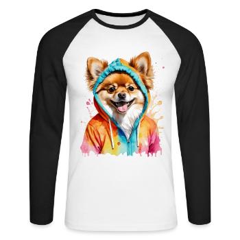Pomeranian Pomeranian Pomeranian Hoodie Dog Print - Unisex Long Sleeve Baseball T-Shirt - white/black - Front - Nik (191cm)