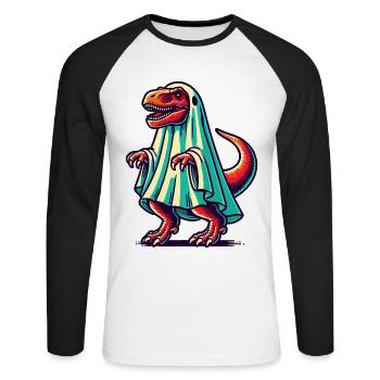 Cute Dinosaur Ghost Funny T-Rex - Unisex Long Sleeve Baseball T-Shirt - white/black - Front - Nik (191cm)
