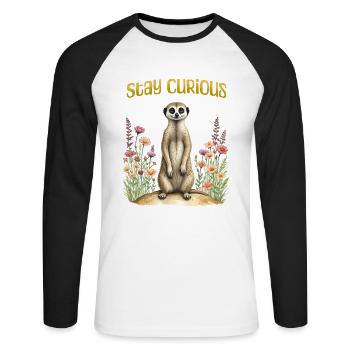 Stay curious, cute meerkat - Unisex Long Sleeve Baseball T-Shirt - white/black - Front - Nik (191cm)