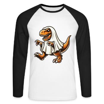 Cute Dinosaur Ghost Funny T-Rex - Unisex Long Sleeve Baseball T-Shirt - white/black - Front - Nik (191cm)