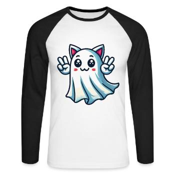 Cat Ears Ghost Costume Idea Kemonomimi Girl - Unisex Long Sleeve Baseball T-Shirt - white/black - Front - Nik (191cm)