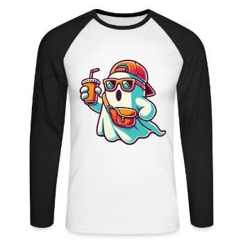 Boo-Jee Gespenst Lustiger Modischer Geist - Unisex Baseballshirt langarm - Weiß/Schwarz - Vorne - Nik (191cm)