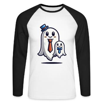 Papa Gespenst Vater Mit Sohn Lustiges Halloween - Unisex Baseballshirt langarm - Weiß/Schwarz - Vorne - Nik (191cm)