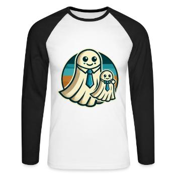 Papa Gespenst Vater Mit Sohn Lustiges Halloween - Unisex Baseballshirt langarm - Weiß/Schwarz - Vorne - Nik (191cm)