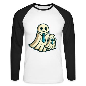 Dad Ghost Father with Child Funny Halloween - Unisex Long Sleeve Baseball T-Shirt - white/black - Front - Nik (191cm)