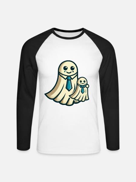 Papa Gespenst Vater mit Kind Lustiges Halloween - Unisex Baseballshirt langarm - Weiß/Schwarz