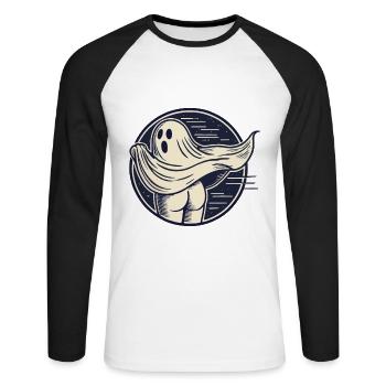 Funny Halloween Ghost Sarcastic Humor - Unisex Long Sleeve Baseball T-Shirt - white/black - Front - Nik (191cm)