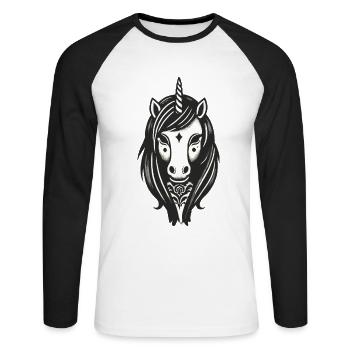 Idée de costume de licorne gothique effrayante Saison effrayante - T-shirt baseball manches longues Homme - blanc/noir - Devant - Nik (191cm)