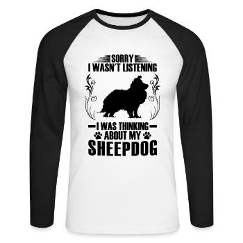 Thinking of Shetland Sheepdog British Sheltie - Unisex Long Sleeve Baseball T-Shirt - white/black - Front - Nik (191cm)