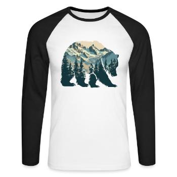 Wilderness à l’intérieur de l’ours Retro Vintage - T-shirt baseball manches longues Homme - blanc/noir - Devant - Nik (191cm)