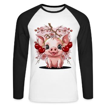 Pig, Cherries, Cherry, Piglet, Cherry Blossom - Unisex Long Sleeve Baseball T-Shirt - white/black - Front - Nik (191cm)