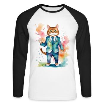 Cat Suit Colorful Funny Funny Animal Design Print - Unisex Long Sleeve Baseball T-Shirt - white/black - Front - Nik (191cm)