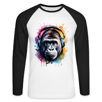 Casque Gorille Singe Coloré Animal Design Imprimer - T-shirt baseball manches longues Homme - blanc/noir - Devant - Nik (191cm)