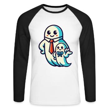Papa Gespenst Vater Mit Sohn Lustiges Halloween - Unisex Baseballshirt langarm - Weiß/Schwarz - Vorne - Nik (191cm)
