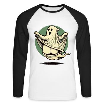 Funny Halloween Ghost Freak Under Sheet - Unisex Long Sleeve Baseball T-Shirt - white/black - Front - Nik (191cm)