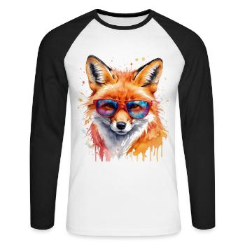 Fuchs Sonnenbrille Bunt Tier Design Print - Unisex Baseballshirt langarm - Weiß/Schwarz - Vorne - Nik (191cm)