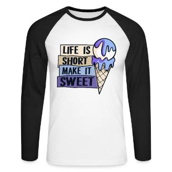 La vie est courte Make It Sweet Gelato Maker Lover - T-shirt baseball manches longues Homme - blanc/noir - Devant - Nik (191cm)