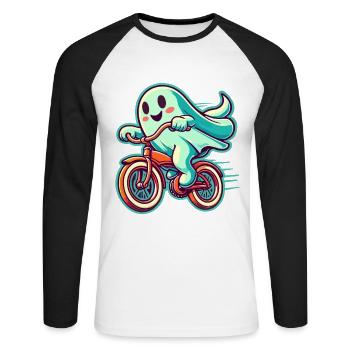 Bicycle Riding Ghost Ghost Driver Humor - Unisex Long Sleeve Baseball T-Shirt - white/black - Front - Nik (191cm)