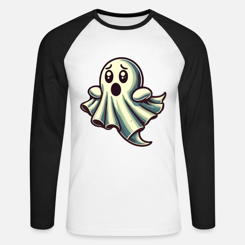 Scared Ghost Funny Ghost Design - Unisex Long Sleeve Baseball T-Shirt - white/black