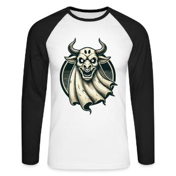 Idée de costume effrayant de vache fantôme taureau - T-shirt baseball manches longues Homme - blanc/noir - Devant - Nik (191cm)